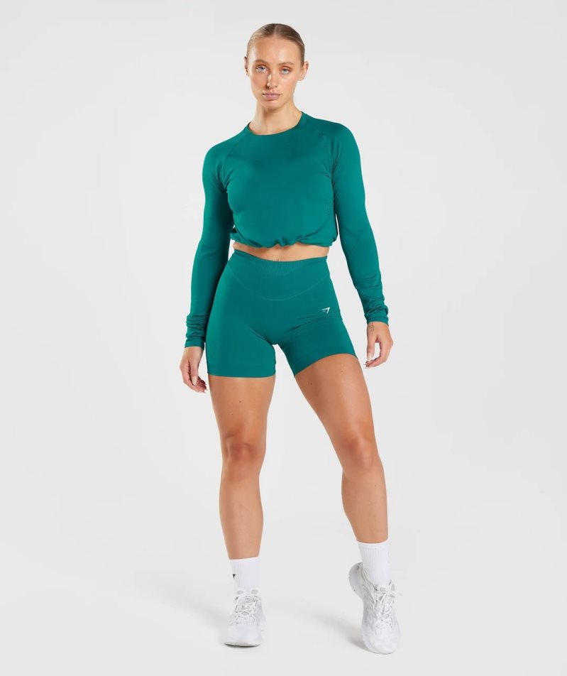 Women's Gymshark Sweat Seamless Long Sleeve Cropped Tops Turquoise | NZ 1UDJVZ